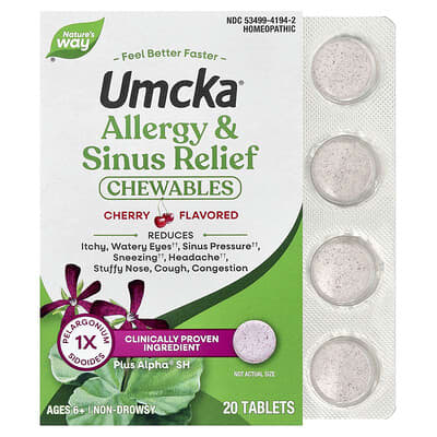 Umcka® Allergy + Sinus Relief Chewables, Ages 6+, Cherry, 20 таблеток