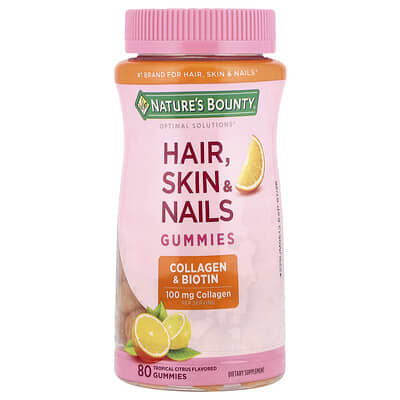 Optimal Solutions® Желейные витамины для волос, кожи и ногтей, Tropical Citrus, 80 штук