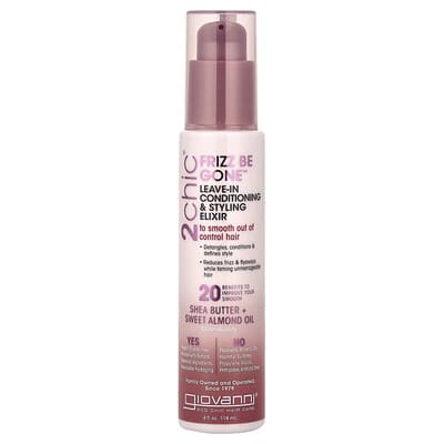 2chic®, Frizz Be Gone™, несмываемый кондиционирующий эликсир для укладки, Shea Butter + Sweet Almond Oil, 4 fl oz (118 ml)
