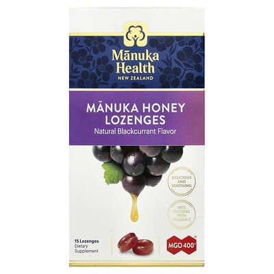 Manuka Honey Lozenges, Natural Blackcurrant, MGO 400+, 15 Lozenges