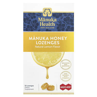 Manuka Health леденцы с медом Манука, натуральный лимон, MGO 400+, 15 штук