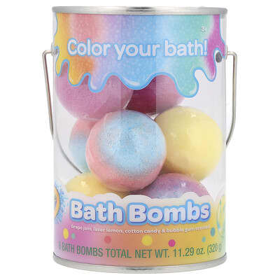 Бомбочки для ванны, 3+, Grape Jam, Laser Lemon, Cotton Candy & Bubble Gum, 8 шт., 11.29 oz (320 g)