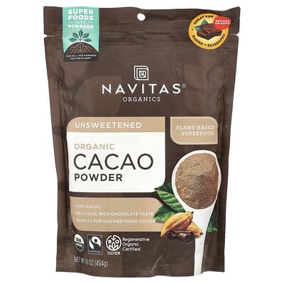 Органический порошок какао, без сахара, 16 oz (454 g)