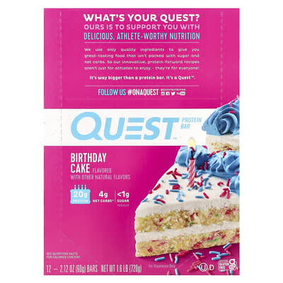 Protein Bar, Birthday Cake, 12 Bars, 2.12 oz (60 g) Each