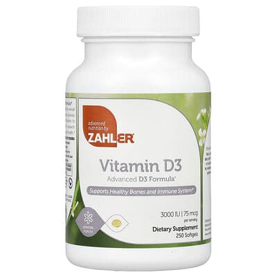 Zahler Vitamin D3, Advanced D3 Formula, 75 mcg (3,000 IU), 250 мягких капсул