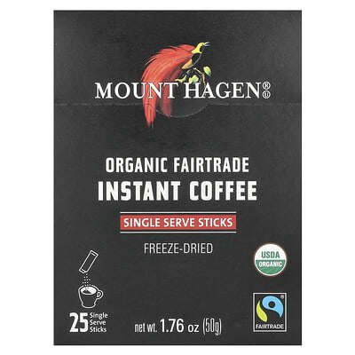 Organic Fairtrade Instant Coffee, 25 Single Serve Sticks, 1.76 oz (50 g)