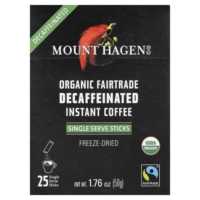 Organic Fairtrade Instant Coffee, Decaffeinated, 25 Single Serve Sticks, 1.76 oz (50 g)