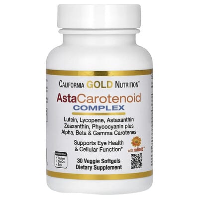 AstaCarotenoid Complex с лютеином, ликопином, астаксантином и витамином A, 30 вегетарианских мягких гелей