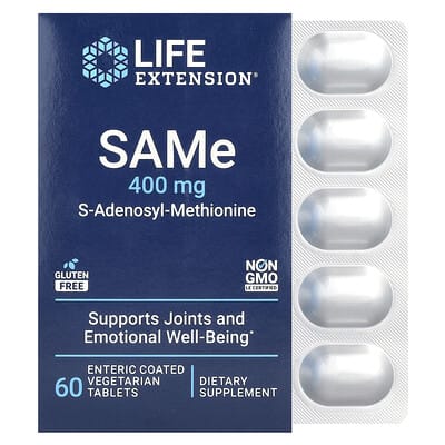 SAMe S-Adenosyl-Methionine, 400 mg, 60 кишечнорастворимых вегетарианских таблеток