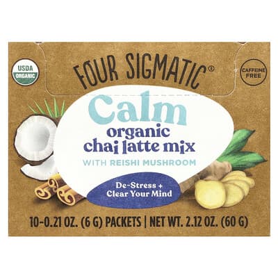 Calm, Organic Chai Latte Mix with Reishi Mushroom, Caffeine Free, 10 Packets, 0.21 oz (6 g) Each