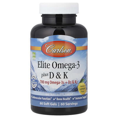Elite Omega-3 Plus D & K, Natural Lemon, 60 Soft Gels
