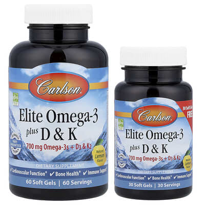 Elite Omega-3 Plus D & K, Natural Lemon, 90 мягких капсул