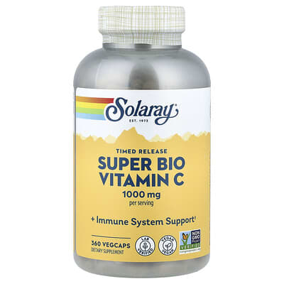 Super Bio Vitamin C Solaray, пролонгированное высвобождение, 360 вегетарианских капсул
