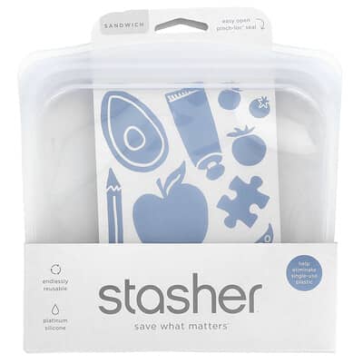 Reusable Storage Bag, Sandwich Size, Clear, 28 fl oz (828 ml)