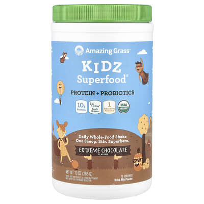 Kidz Super Greens, белок + пробиотики, экстремальный шоколад, 10 унций (285 г)