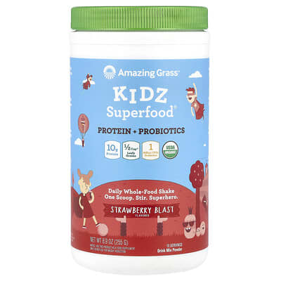 Kidz Superfood®, белок + пробиотики, клубничный взрыв, 8.9 oz (255 g)