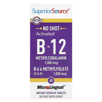 Активированный B-12, Methylcobalamin, B-6 (P-5-P) & Methylfolate, 60 быстрорастворимых таблеток MicroLingual®