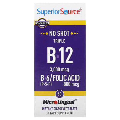 Superior Source Triple B-12, B-6, Folic Acid, 60 быстрорастворимых таблеток MicroLingual®