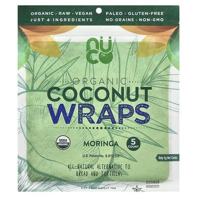 Organic Coconut Wraps, Moringa, 5 Wraps, 14 g Each