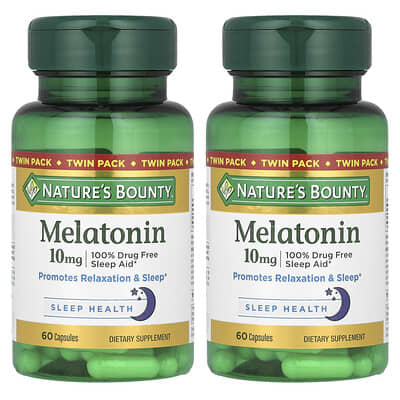 Melatonin, Twin Pack, 10 mg, 2 Bottles, 60 Capsules Each