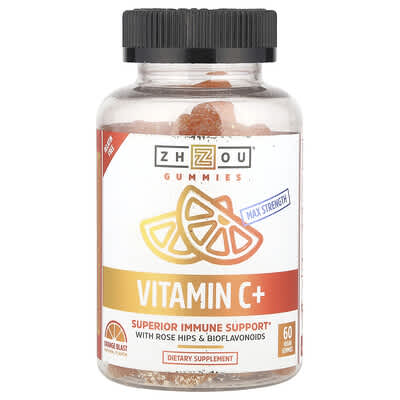 Zhou Nutrition Vitamin C+, апельсиновый заряд, 60 веганских мармеладок
