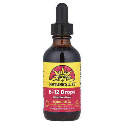 B-12 Drops, Sugar Free, Mixed Berry, 5,000 mcg, 2 fl oz (60 ml)