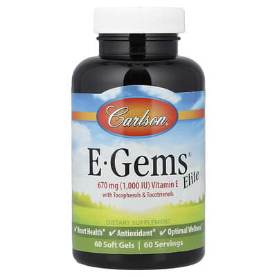 Carlson E-Gems® Elite, витамин E, 60 мягких капсул