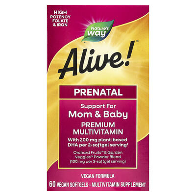 Alive!® Prenatal Premium Multivitamin, Berry, 60 Vegan Softgels