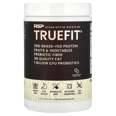 TrueFit®, Grass-Fed Protein Powder Drink Mix, Chocolate, 1.9 lbs (860 g)