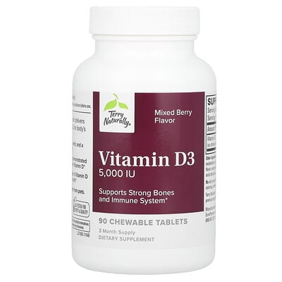 Vitamin D3, Mixed Berry, 125 mcg (5,000 IU), 90 Chewable Tablets