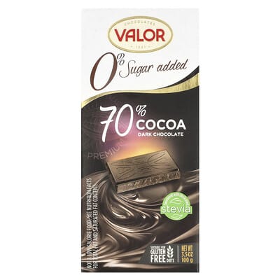 Темный шоколад Valor 70% Cocoa, без сахара, 3.5 oz (100 g)