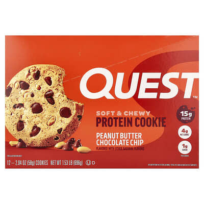 Protein Cookie, Peanut Butter Chocolate Chip, 12 Cookies, 2.04 oz (58 g) Each