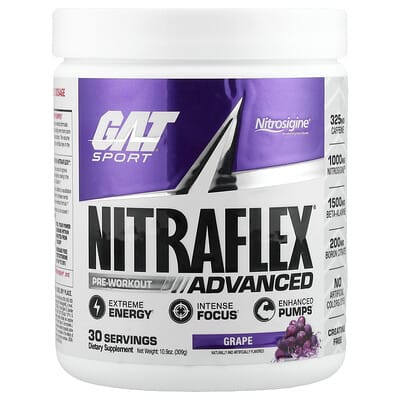 Предтренировочный комплекс GAT Sport NITRAFLEX® Advanced, Grape, 10.9 oz (309 g)