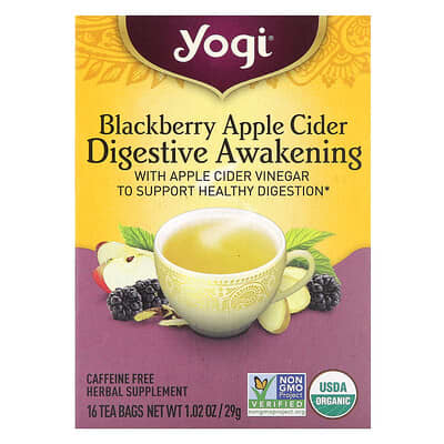 Digestive Awakening, Blackberry Apple Cider, Caffeine Free, 16 Tea Bags, 1.02 oz (29 g)