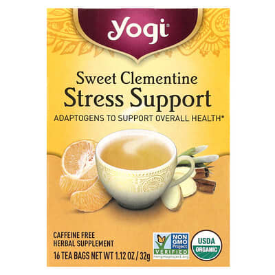 Stress Support, сладкий клементин, без кофеина, 16 чайных пакетиков, 1.12 oz (32 g)