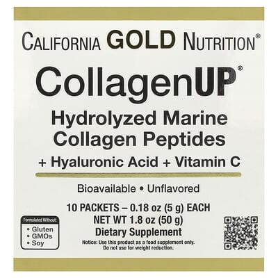 CollagenUP®, гидролизованный морской коллаген с гиалуроновой кислотой и витамином C, без вкуса, 10 пакетиков, 0.18 oz (5 g) каждый