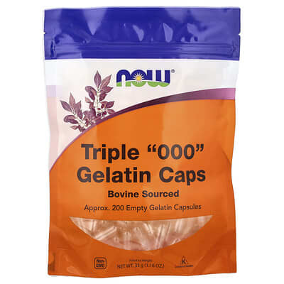 Triple "000" Gelatin Caps, Approx. 200 Empty Gelatin Capsules, 1.16 oz (33 g)