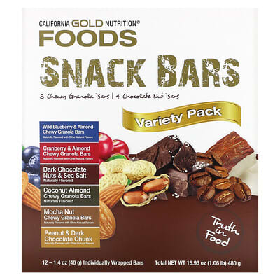 Foods, Variety Pack Snack Bars, 12 Bars, 1.4 oz (40 g) Each