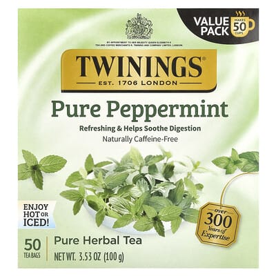 Pure Herbal Tea, Pure Peppermint, Caffeine Free, 50 Tea Bags, 3.53 oz (100 g)
