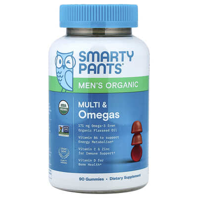 Men’s Organic Multi & Omegas Gummies, Raspberry, Orange, and Cherry, 90 Gummies