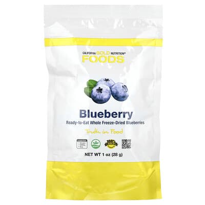 Foods, Freeze-Dried Blueberry, Ready to Eat Whole Freeze-Dried Berries, 1 oz (28 g)