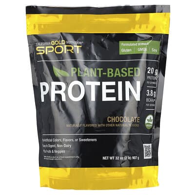 Sport, Plant-Based Protein with Organic Brown Rice Protein Concentrate, Flaxseed, Chia Seed, Chocolate, 2 lb (907 g)