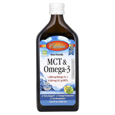 MCT & Omega-3, Keto Friendly, Natural Lemon Lime, 16.9 fl oz (500 ml)