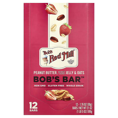 Bob's Bar™, Peanut Butter, Jelly & Oats, 12 Bars, 1.76 oz (50 g) Each