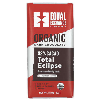 Органический темный шоколад Total Eclipse, 92% Cacao, 2.8 oz (80 g)