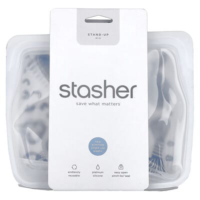 Reusable Silicone Food Bag, Stand Up Mid, Clear, 56 fl oz (1,656 ml)