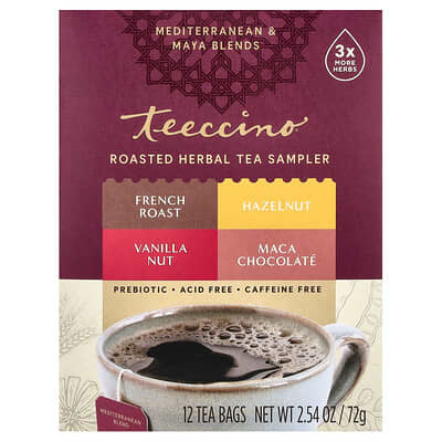 Набор травяного чая, 4 вкуса, без кофеина, 12 чайных пакетиков, 2.54 oz (72 g)