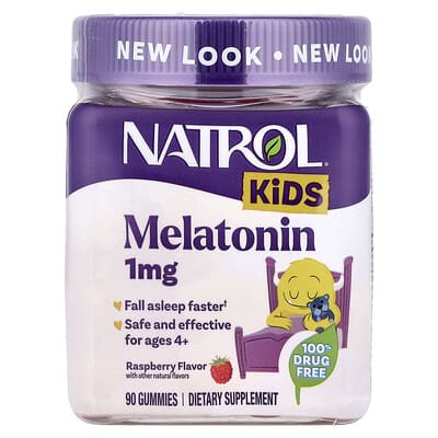 Kids, Melatonin Gummies, Ages 4+, Raspberry, 1 mg, 90 Gummies