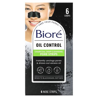 Charcoal Deep Cleansing Pore Strips, Oil Control, 6 Nose Strips