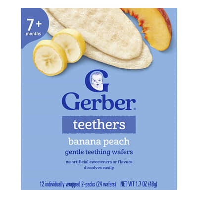 Teethers, Gentle Teething Wafers, 7+ Months, Banana Peach, 12 Individually Wrapped 2-Packs, 0.14 oz (4 g) Each